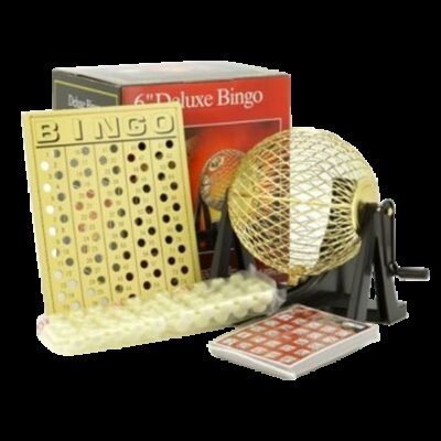 Bingo Set - Bingo, Deluxe Set, 8 INCH Exquisite Gold Metal Cage with 75 Balls